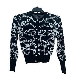 Cliche Vtg‎ Chainlink Fitted Cardigan Pearl Buttons Glam Black Womens Small